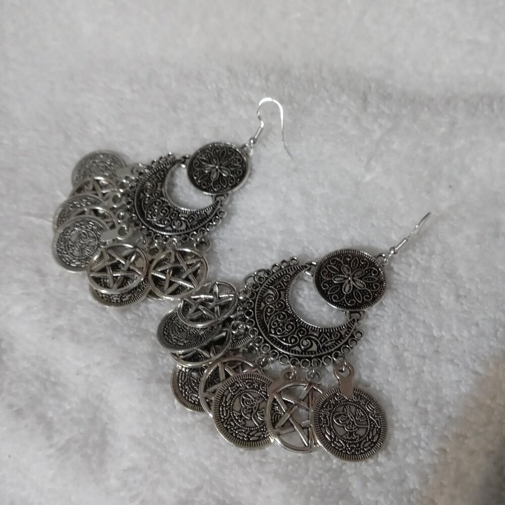 ✨ Boho Crescent Moon & Pentacle Dangle Earrings